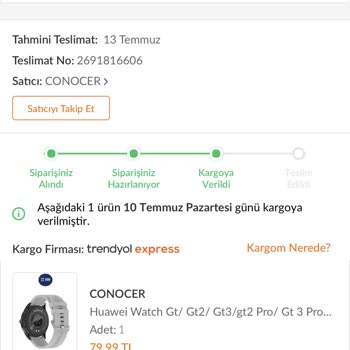 Trendyol Express 'te Olan Ürünüm Ulaşmadan İade Sürecine Girdi