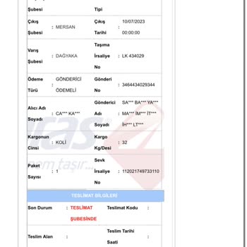Aras Kargo Dağyaka Şubesi Alıcı Kargoyu Kabul Etmiyor Diye Not Düşmüş
