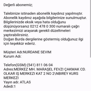 Doğan Burda Dergi Dergim Elime Ulaşmadı