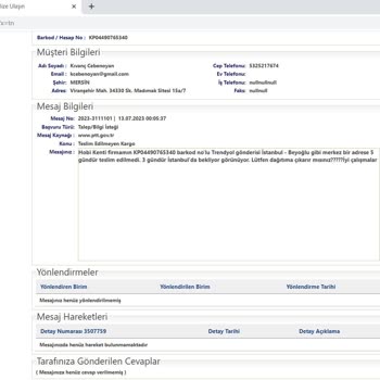 PTT Kargo Kargonun Dağıtılmaması, Mesajlara Ve Telefonlara Cevap Verilmemesi