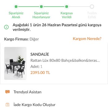 Sandalie Teslim Edilmeyen Ürün