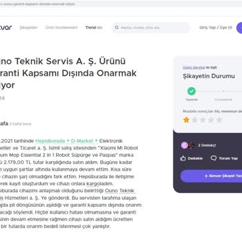 Hepsiburada.com'un Garanti Servisi Ouno Servis Ücret Talep Ediyor