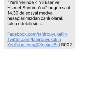 Kocaeli Büyükşehir Belediyesi Kocaeli Bsb Mesaj Gönderiyor