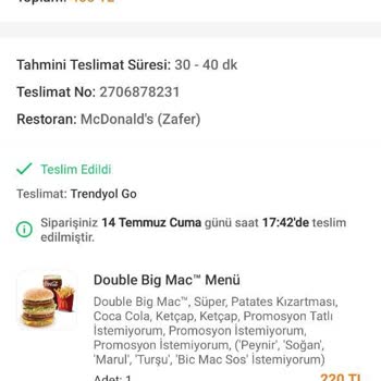 Trendyol Yemek Trendyol Yenmeyen Yemek Ücreti Alınması Ve İade Yapılmaması
