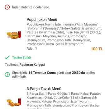 Popeyes Eksik Ve Yanlış Ürün Teslimi