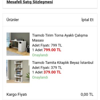 A101 İnternet Alışveriş Sitesinden Alınan Ürün