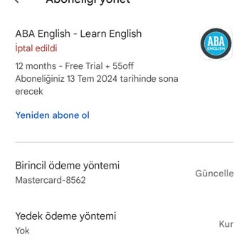 Aba English Deneme Üyeliği Sorunu