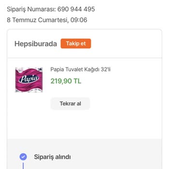 Hepsiburada Üzerinden Verdiğim Tuvalet Kağıdı Siparişim Hk.