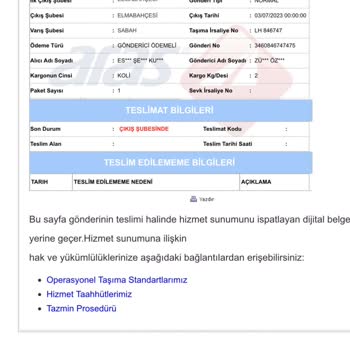 Aras Kargo Elmabahçe Şubesinin Göndermediği Kargo
