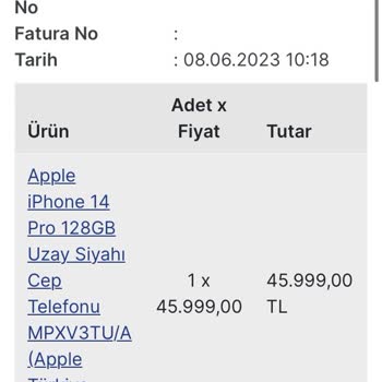 Ev Bazaar AVM İPhone 14 Pro 128 GB Telefon Teslim Edilmedi