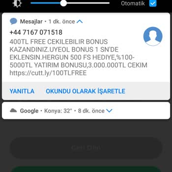 Vodafone İstenmeyen Mesaj Şu Kadar Para Kazandin Kayıt Ol Falan