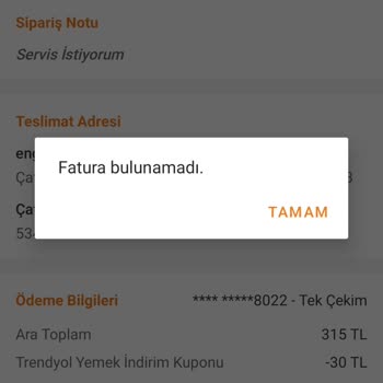 Köfteci Yusuf Trendyol Yemek Siparişi İade Edilmedi