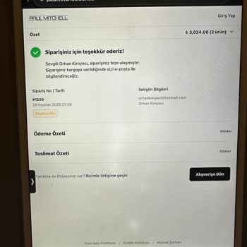 Paulmitchell.com.tr Gönderilmeyen Sipariş Ve Ulaşılamama!