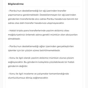 Paribu 'da Yanlış Adres Destek Sağlamıyor