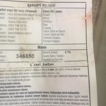 Kale Oto Radyatör Kale Marka Kalorifer Peteğinin 1.5 Ayda Arızalanması