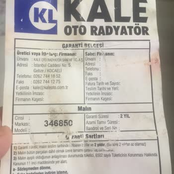Kale Oto Radyatör Kale Marka Kalorifer Peteğinin 1.5 Ayda Arızalanması