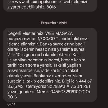 Atasun Optik Satışta Olan Ürünü Stok Bitmiş Diyerek Göndermiyor