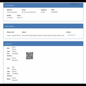 Marina Aquapark Waterland Bileti Değişikliliği Yapmak İstiyorum