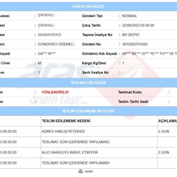 Aras Kargo Bursa Arabayatağı Şubesi Teslimat Yapmıyor