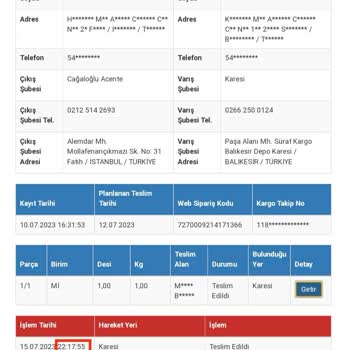 Sürat Kargo Balıkesir Şubesi Sorumsuzluğu