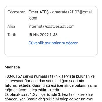 Saat & Saat Arızalı Saatin Tamiri İçin Ücret Talep Edilmesi