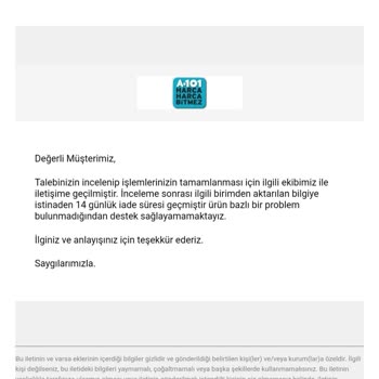 A101 İnternet Alışverişinde Adidas Ayakkabıda İade Mağduriyeti