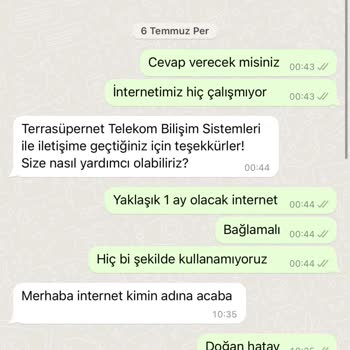 Terra Süpernet Müşteri Hizmetleri Sorumsuzluğu