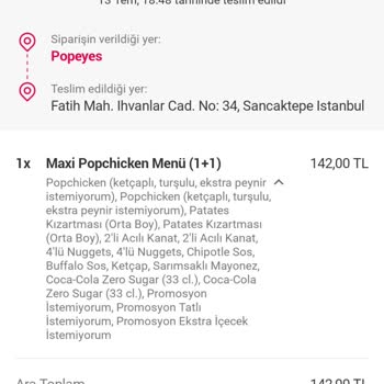 Popeyes Eksik Ve Hatalı Ürün Yollanıyor