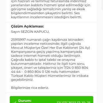 Kablo TV Kablo Net Benden Habersiz Aboneliğimi Devam Ettirmiş.