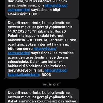 Vodafone Net Vodafone Hat Kullanım Red 20 Tarifesi İle İlgili Şikayetim