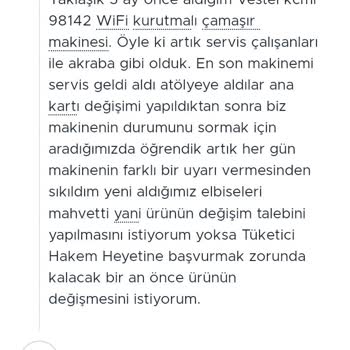 Vestel Kcmi 98142 Wıfı Çamaşır Makinem Sürekli Aynı Arızayı Veriyor