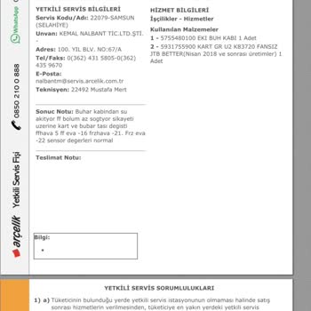 Arçelik Buzdolabım Soğutmuyor Hizmet Fişlerimi İstiyorum