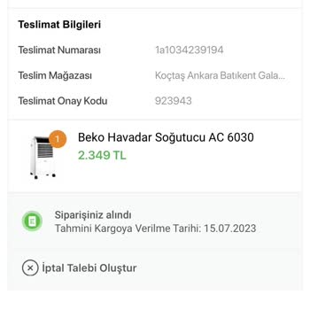 Koçtaş Uygulamasından Aldığım Ürünün Teslim Edilmemesi