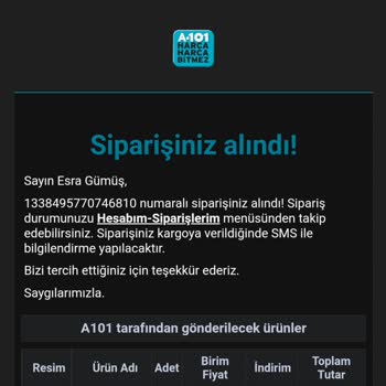 A101 Siparişim Kargoya Verilmiyor