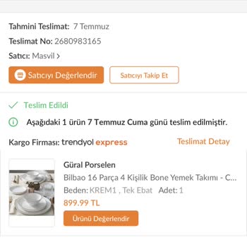 Masvil Trendyol Yemek Takımı Eksik Ürün