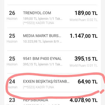 Exxen Beşiktaş İsmiyle Kredi Kartımdan Para Çekilmiş