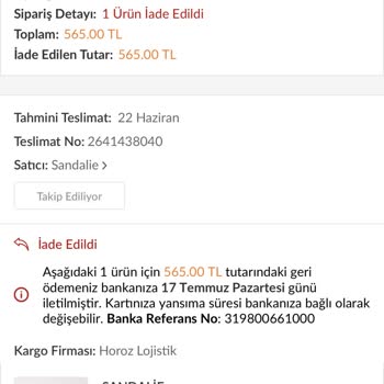 Sandalie Firması Ürünümü 1 Ay Göndermeyip Para İadesi Yaptı