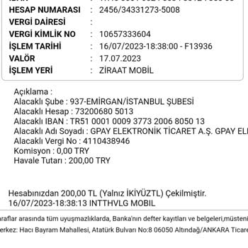 GPay Gönderilen Paranın İade Edilmemesi