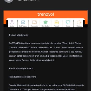 Trendyol Ürünü İade Etmedi