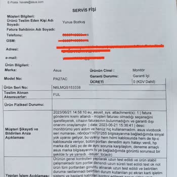 Servise Gönderdiğim Asus Proart Marka Sıfır Monitör Hasarlı Geldi