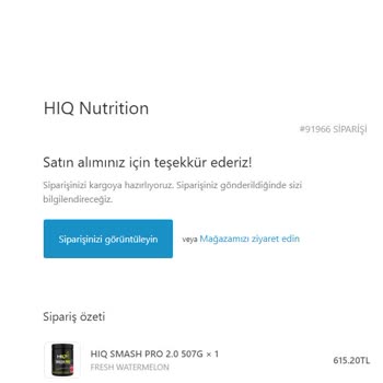 HIQ Nutrition Sipariş Onaylandı Ama Kargoya Verilmedi Bana Ulaşmadı.