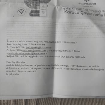 Karaca Züccaciye Ayıplı Malın Değişimi