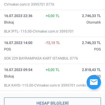 CV Maker Sitesi Benden Habersiz Hesabımdan 115 TL Para Çekti