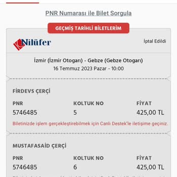 Nilüfer Turizm Otobüs Biletinin Keyfi Olarak İptal Edilmesi