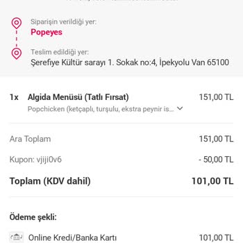 Popeys Sipariş İptali Ve Yemeksepeti Müşteri Hizmetleri