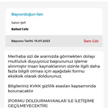 İşin Olsun Tarafından İstenen Başvuru Formu!