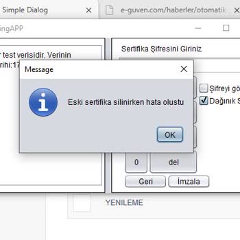 E-Güven E_GÜVEN E-imza “eski Sertifika Silinirken Hata Oluştu” Uyarısı