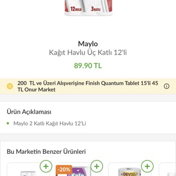 Onur Market (3 Katlı) 12 Li Kağıt Havlu İstedim. 2 Katlı Gönderdi