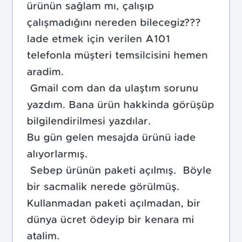 Sinbo A101 Vantilatör İadesi Alınmıyor.