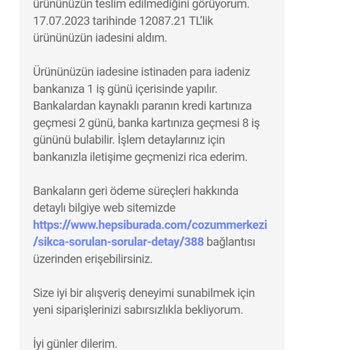 Hepsiburada Kargomun 11. Günde Gelmeyerek Para İadesi Yapılması
